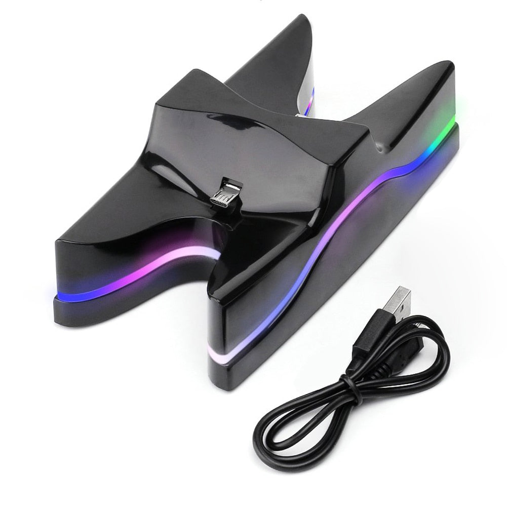 PS4 Controller Colorful LED Charger Stand DC 5V Dual Controllers Charger Stand Fast Charging Dock Station for PS4 Controller